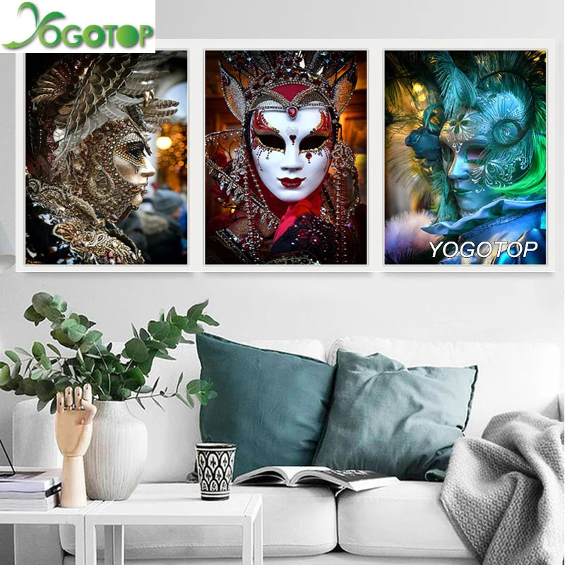 

YOGOTOP 3pcs/set square Rhinestone 5D,DIY,Embroidery,Carnival dress with peacock feathers,Diamond Painting Beauty mask ML754