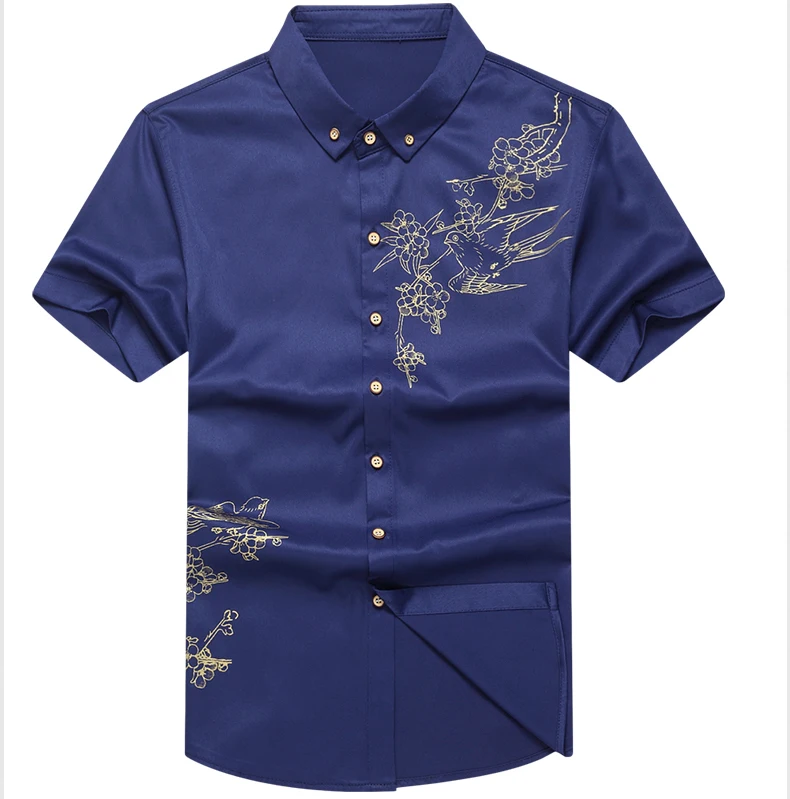 Брендовая Повседневная качественная Роскошная рубашка с коротким рукавом больших размеров, приталенная Мужская рубашка, летняя одежда, рубашки, мужская мода, Джерси 41622