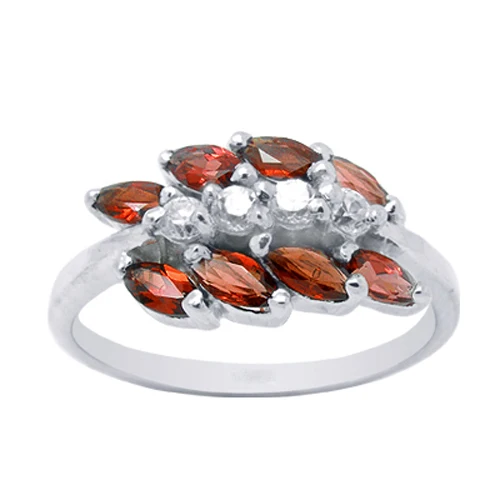 

Qi Xuan_Simple And Elegant Dark Red Stone Woman Leavies Rings_S925 Solid Sliver Flower Finger Rings_Manufacturer Directly Sales