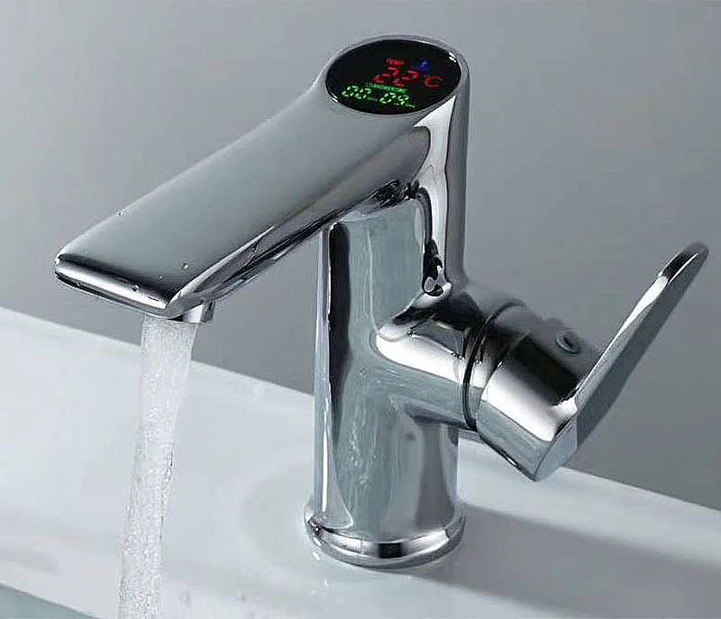 

LED temperature and digital display faucet Solid brass chrome basin tap Water Power bathroom faucets