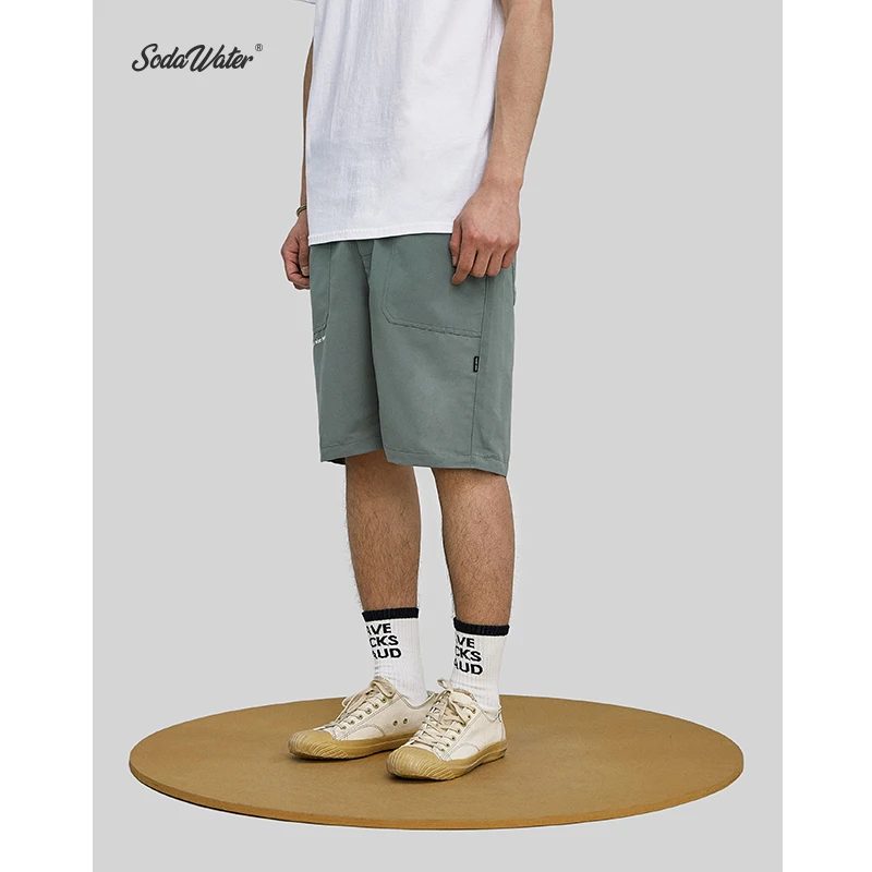

SODA WATER 2019 Japanese Style Men's Shorts Pocket Solid Color Shorts Straight Shorts Elastic Waist Casual Shorts 9331S