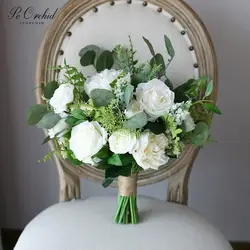 Орхидея белый цветок свадебный букет зеленый эвкалипт скандинавском стиле современный 2019 пион роза искусственный свадебный букет