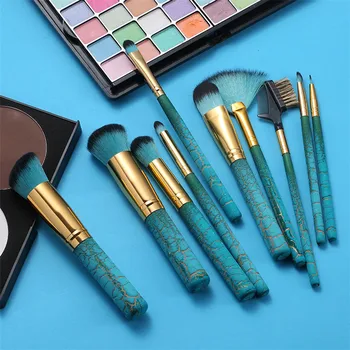 

10PCS/Set Crack Paint Makeup Brushes Wooden Handle Brush Set Beauty Makeup Tools Eyeshadow Eyebrow Foundation Blush Brush