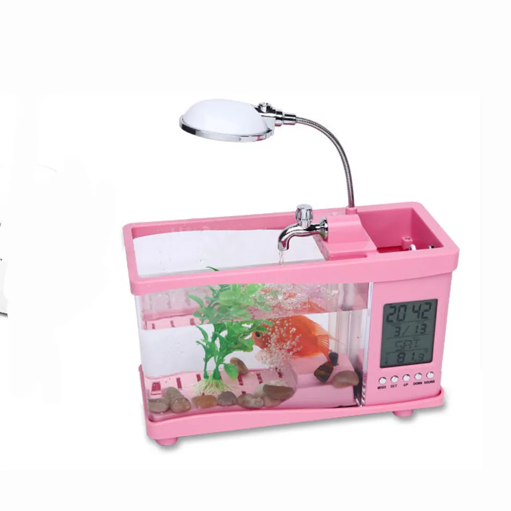 Новые светодио дный фонари Usb мини-аквариум настольный электронный аквариум мини-аквариум с светодио дный водой бег светодиодный насос