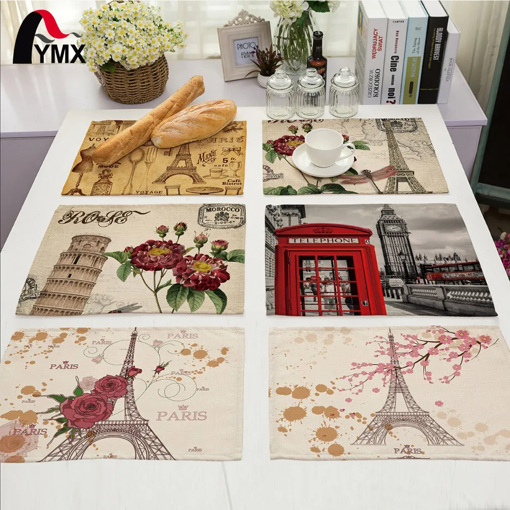

42X32CM Table Napkins Mix 22 Style Beautiful Rose Eiffel Tower Images Dinner Table Napkins Tea Coffee Towel Table Decor
