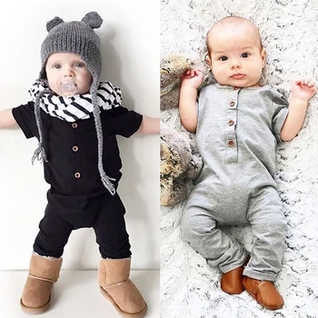 

Infant Newborn Baby Boy Girl Clothes Cotton Outfits Romper Cute Black Single Breasted Jumpsuit
