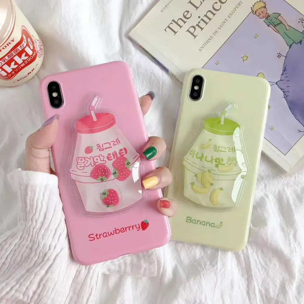 

Pink 3D Banana Strawberry Yogurt Dynamic Decompression Bluetooth Airpods Set cover for iphone MAX XS XR 7 8 plus X phone cases