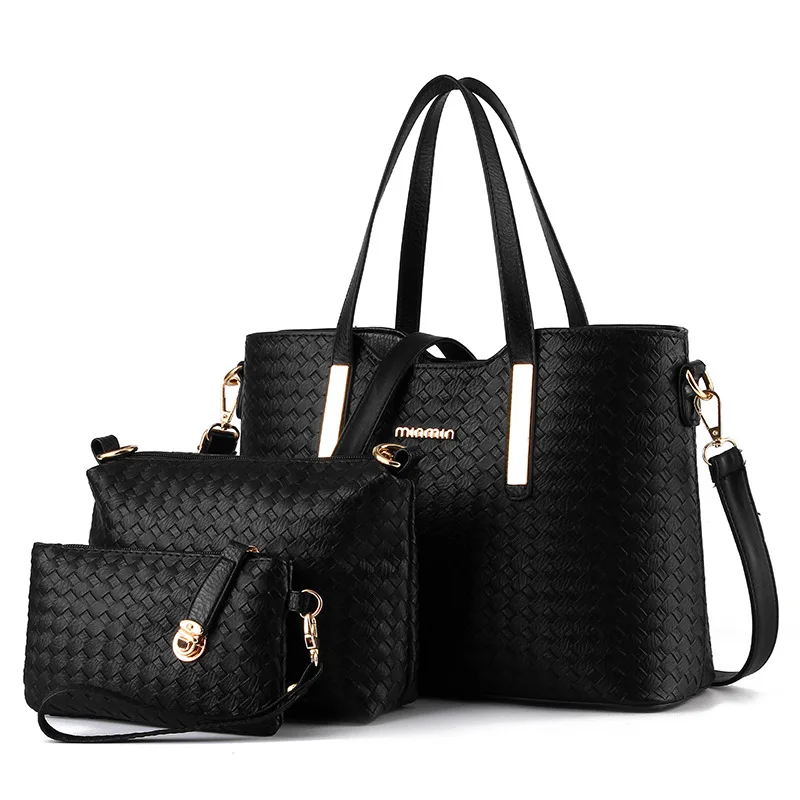 INS/ год, комплект для дочери из трех предметов,, мягкая искусственная кожа бриллиант, Сетчатая Сумка в деловом стиле, женская сумка на плечо - Цвет: Black