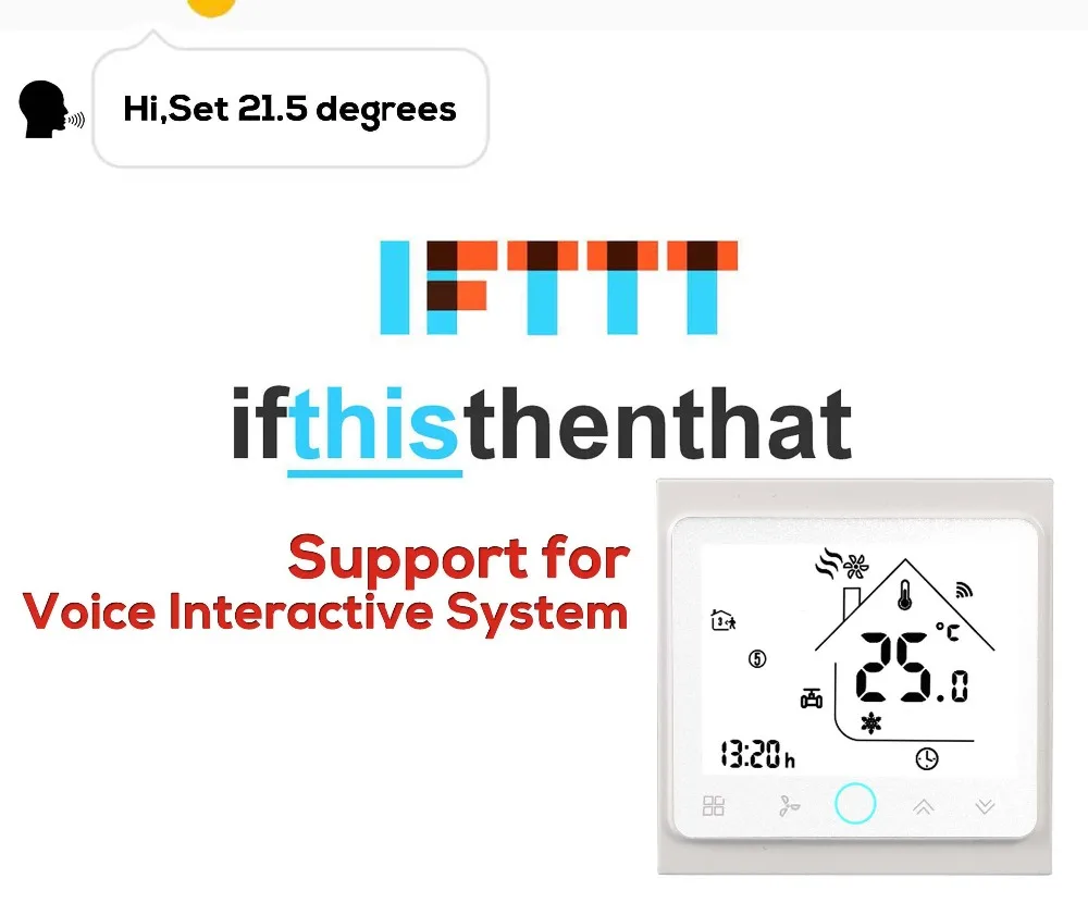 HESSWAY 2P4P термостат с сенсорным экраном для дома, Amazon Echo, Tmall Genie, IFTTT для управления вентилятором