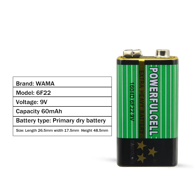20 шт./кор. Wama 6F22 основная сухая батарея 9 в ламинированные Углеродные Аккумуляторы для будильника ультра длительный срок службы
