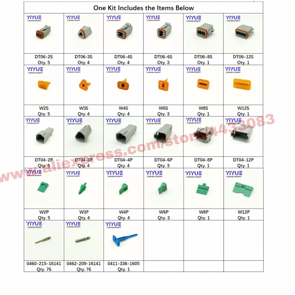 225 шт. Deutsch DT автомобильной Комплект разъемов + 14AWG зеленый Твердые терминалы + инструмент для удаления 0411-336-1605