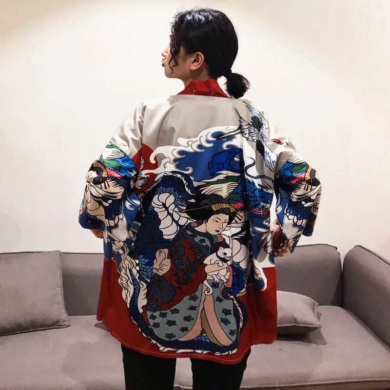 Кимоно Женская блузка весна лето японская мода Obi Yukata пляжное кимоно кардиган Haori японский косплей кимоно FF2094