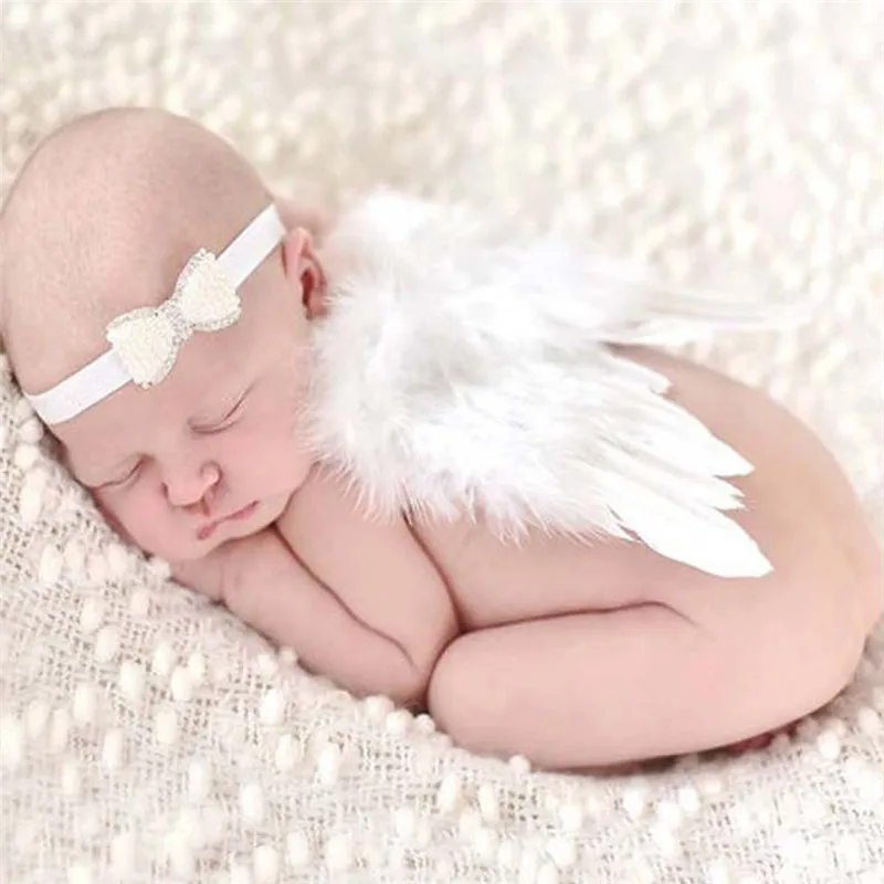Baby Girl Photo Props Accessories White Feather Angel Wings with Headband Set Hifot Newborn Baby Photography Prop Outfits Gold