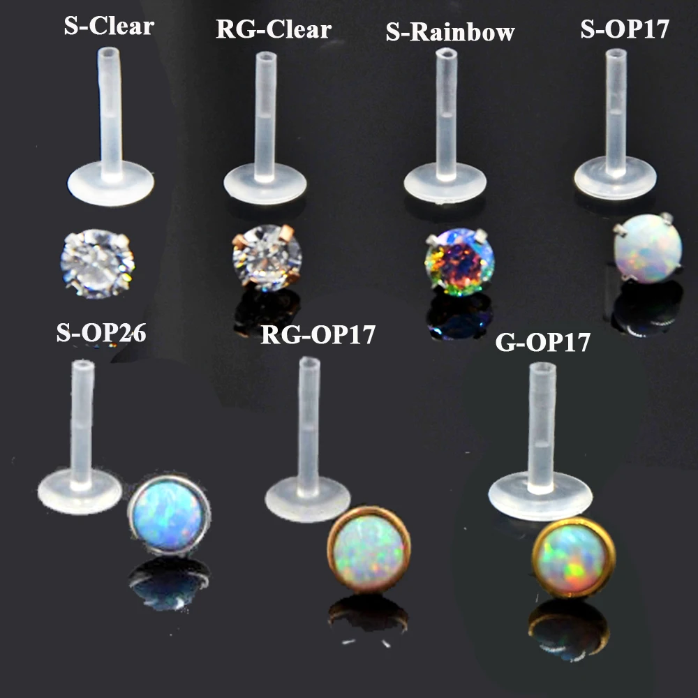 BOG 7PCS AB & Clear Opal Zircon Bioplast PTFE labart кольцо для губ Монро гвоздики ушей гвоздь