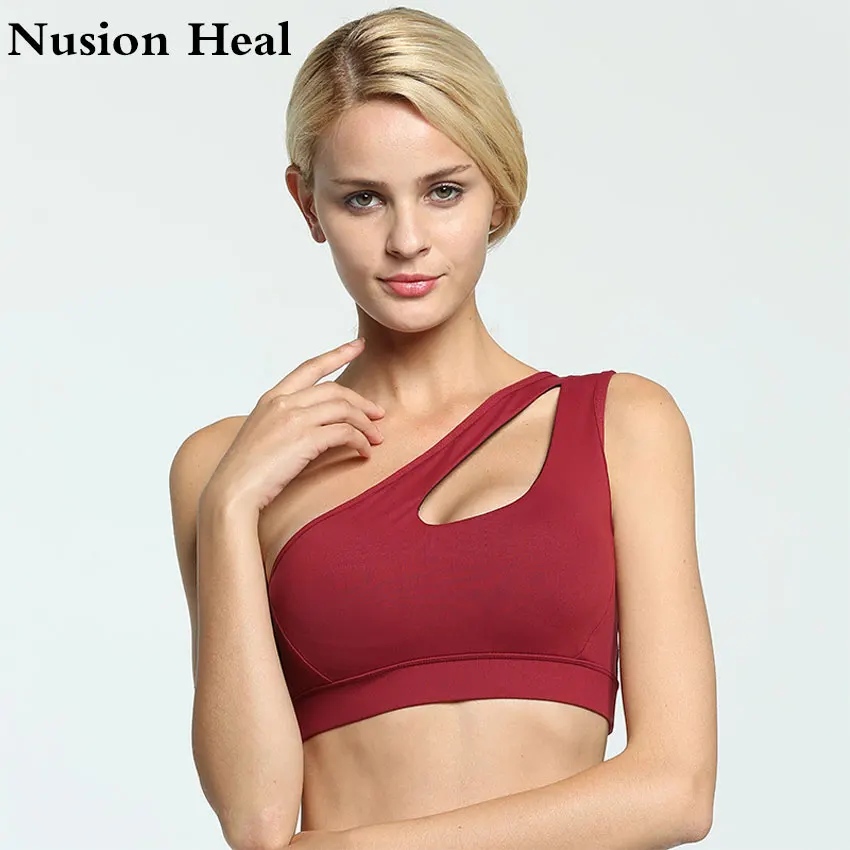 2018 Sexy One Shoulder Solid Sports Bra Women