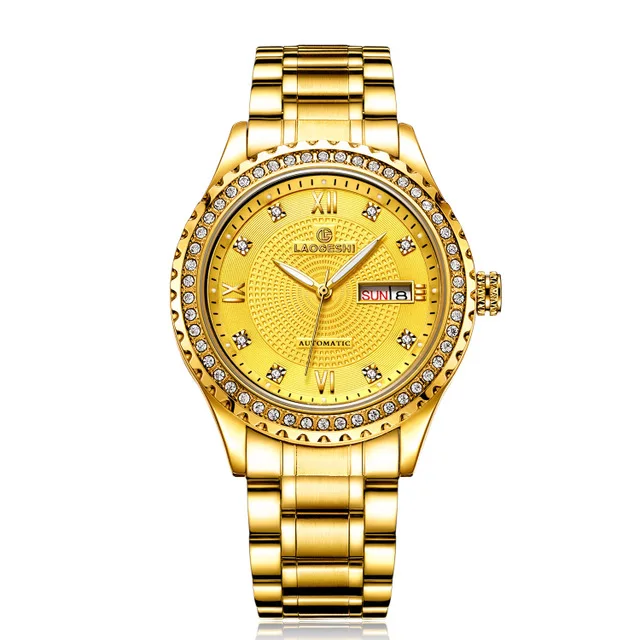 

Hong Kong genuine LAOGESHI hollow automatic mechanical watches men business casual waterproof gold Double calendar wrist watch