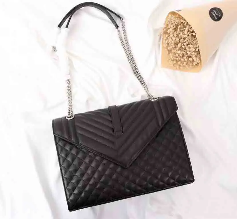 

2019 Women's Single Shoulder Bag Genuine Leather Ladies Handbags Deluxe Chains Bag Envelope Crossbody Bags