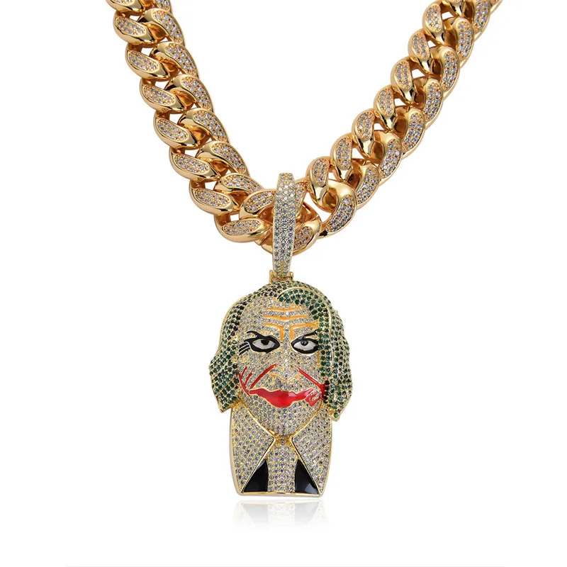 

Big Size Clown Pendant Necklace New Arrival Hip Hop Jewelry AAA Cubic Zirconia Iced Out Mens Necklace