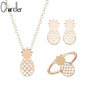 Chandler Simple Pineapple Jewelry Set Ring\Necklace\Earring Dubai Wedding Luxury For Women Fashion Accessaries 2017 Summber New