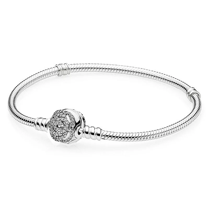 

New 925 Sterling Silver Bracelet Beauty Belle's Enchanted Rose Clasp Snake Bracelet Bangle Fit Bead Charm Diy Fine Jewelery