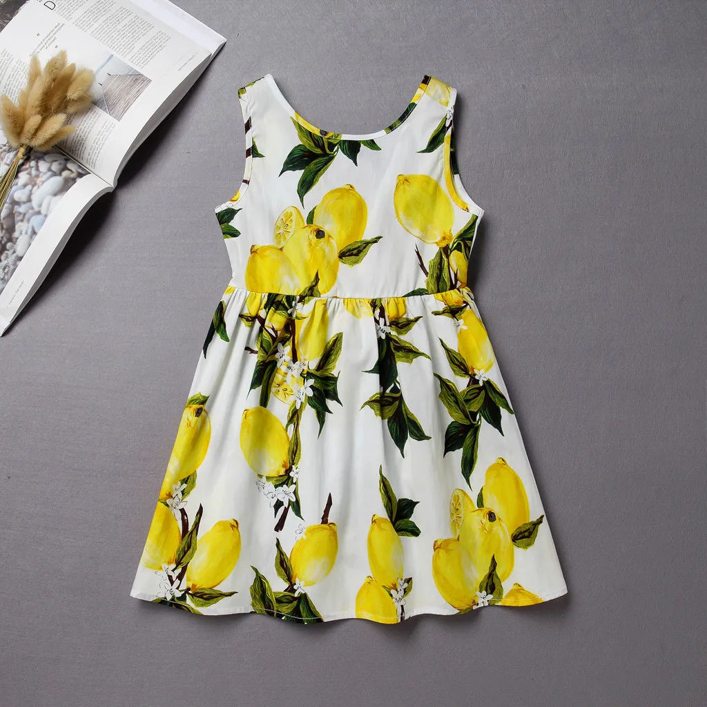 

2019 Toddler Baby Kids Girls Princess Dresses Clothes Sleeveless Lemon Fruit Princess Dress Baby Dresses Girl Children Costume