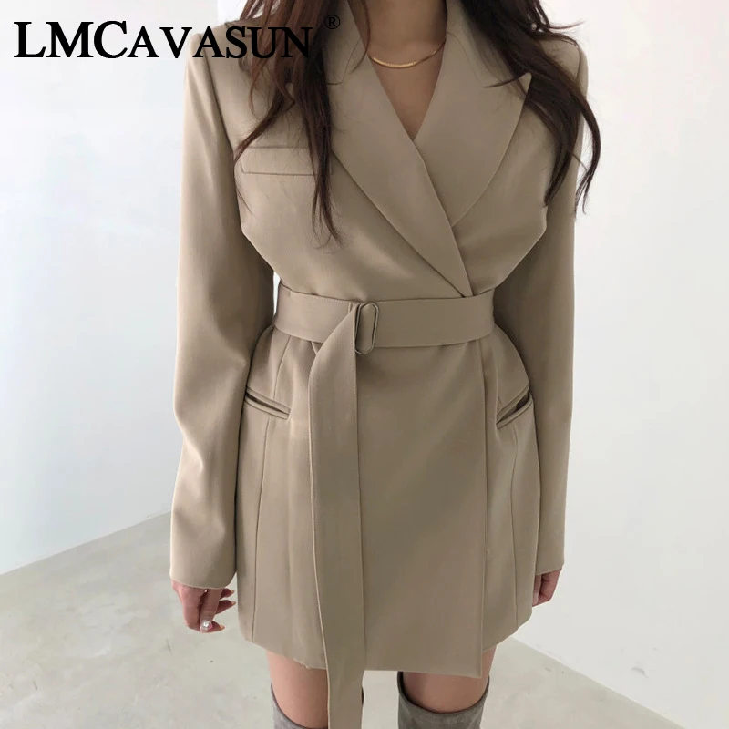 

LMCAVASUN XS-L Casual temperament small suit Korean version 2019 new retro spring and autumn women's tie with a long coat