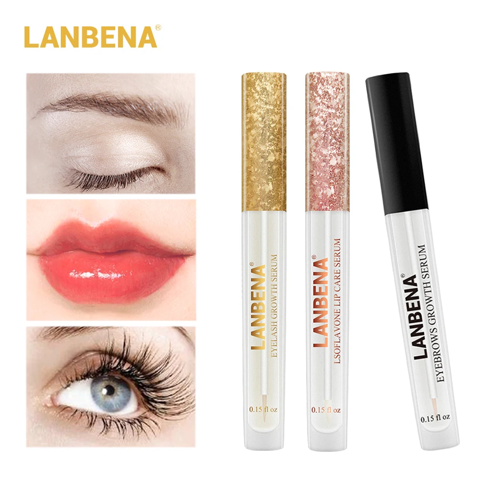 

LANBENA 3PCS Essential Oil Sets Eyelash Growth Enhancer+Lip Plumper Serum+Eyebrow Growing Serum Longer Fuller Repairing Essence
