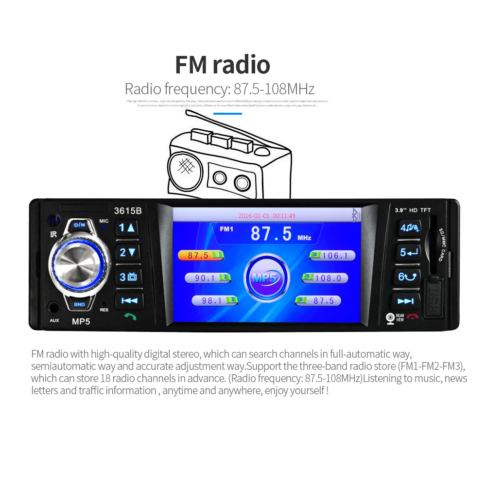 Car Radio MP5 Player Stereo Auto Audio 3.9 inch 1 Din FM Bluetooth 12v Support Rear View Camera USB FM MP4 USB SD TF Auto Radio Car Radio MP5 Player Stereo Auto Audio 3.9 inch 1 Din FM Bluetooth 12v Support Rear View Camera USB FM MP4 USB SD TF Auto Radio