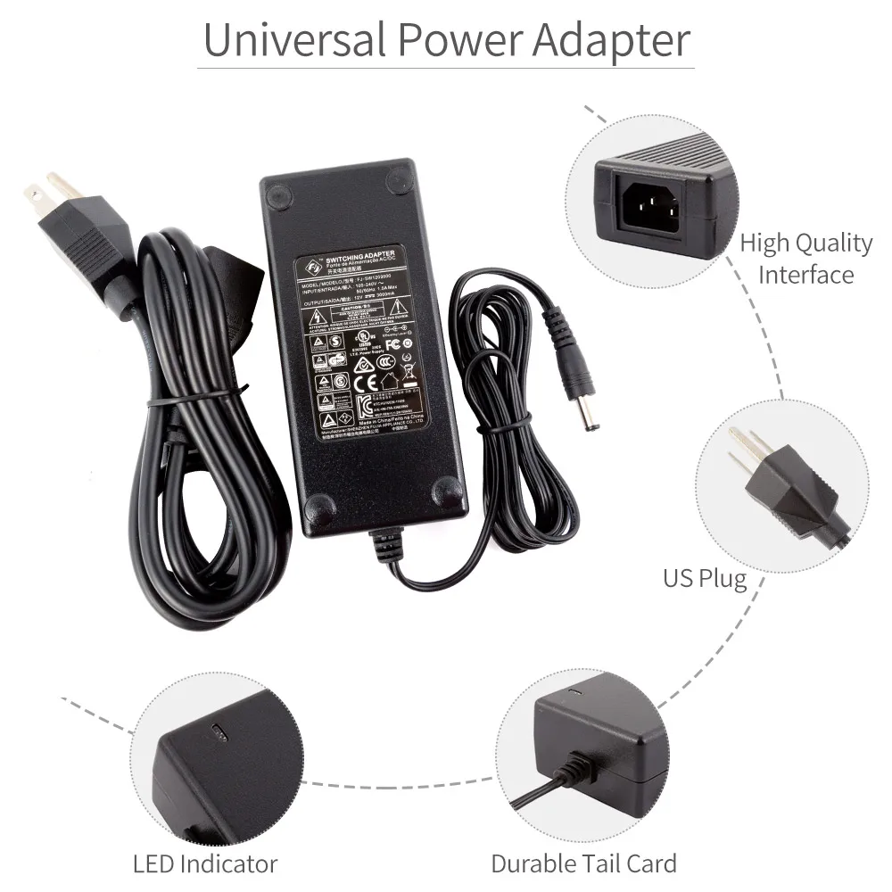 FEELWORLD DC 12V 3A Switching Power Supply Home Power Adapter US Standard  for 100V - 240V AC 50/60Hz