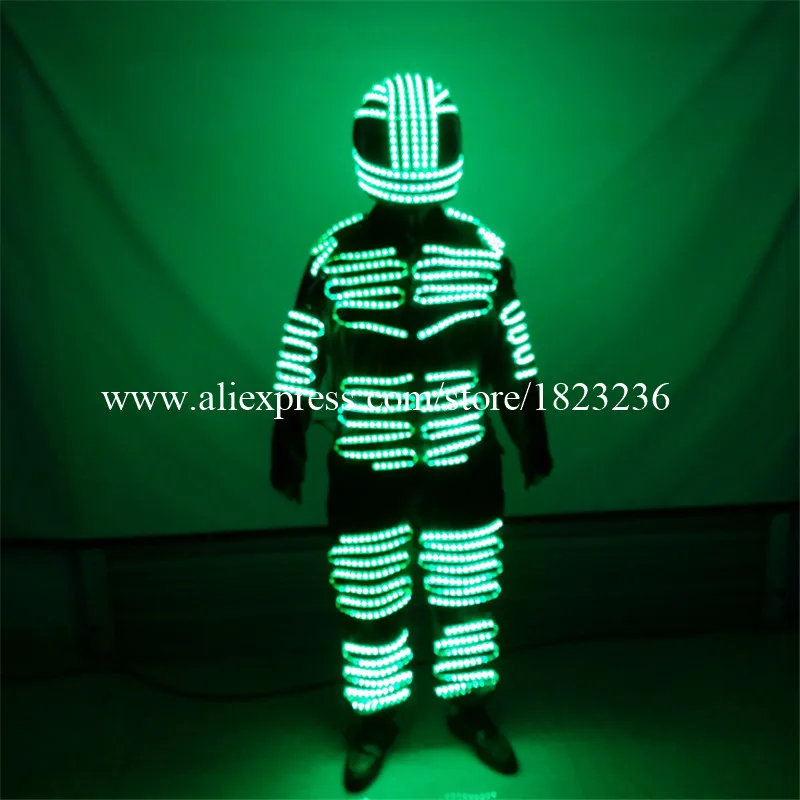 2 Sets Colorful Led Luminous Robot Suit LED Illuminated Ballroom Costume With Helmet Stage Props Performance Clothes For Party03