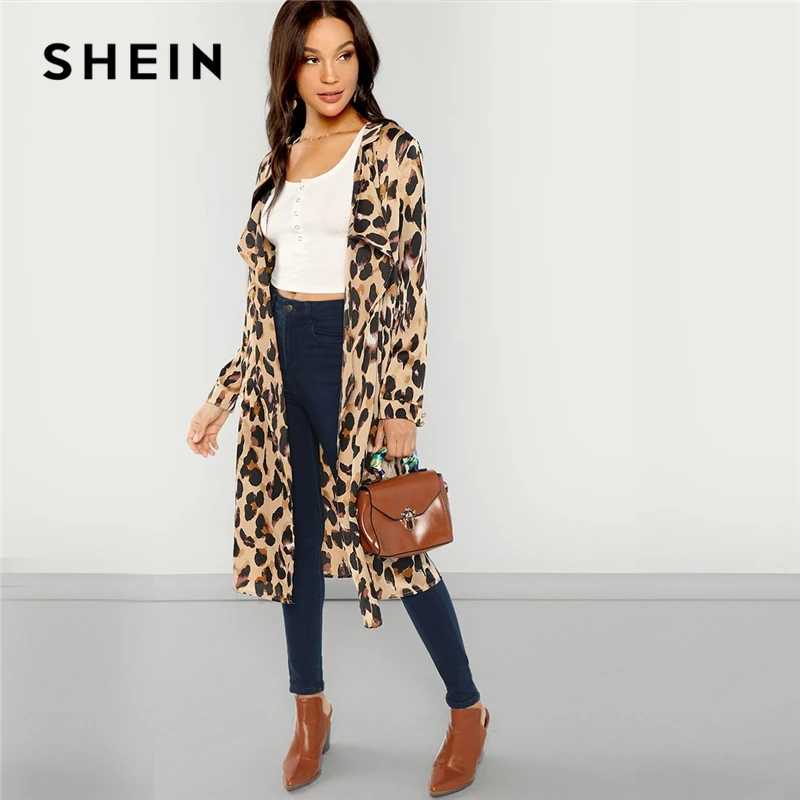 SHEIN Легкое Пальто С Леопардовым Принтом И Длинным Рукавом Модный Кардиган