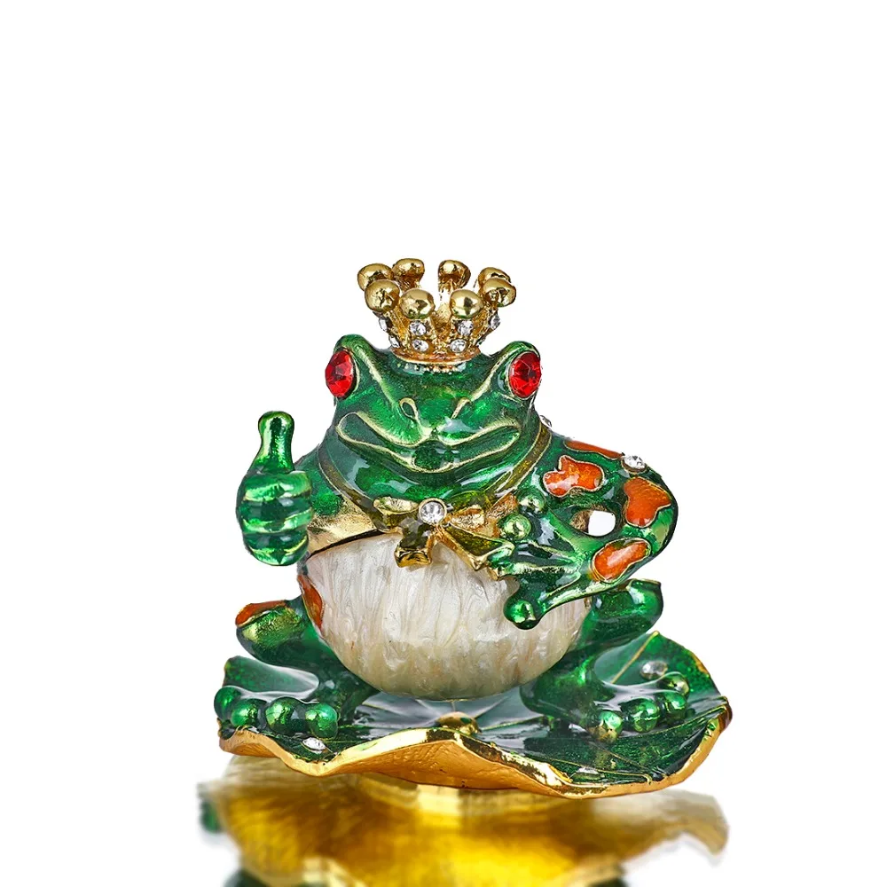 

H&D 2.7' Frog Prince Figurine Jewelry Trinket Box for Girl w/Rhinestone,Alloy Animal Trinket Box Hinged for Christmas Home Decor
