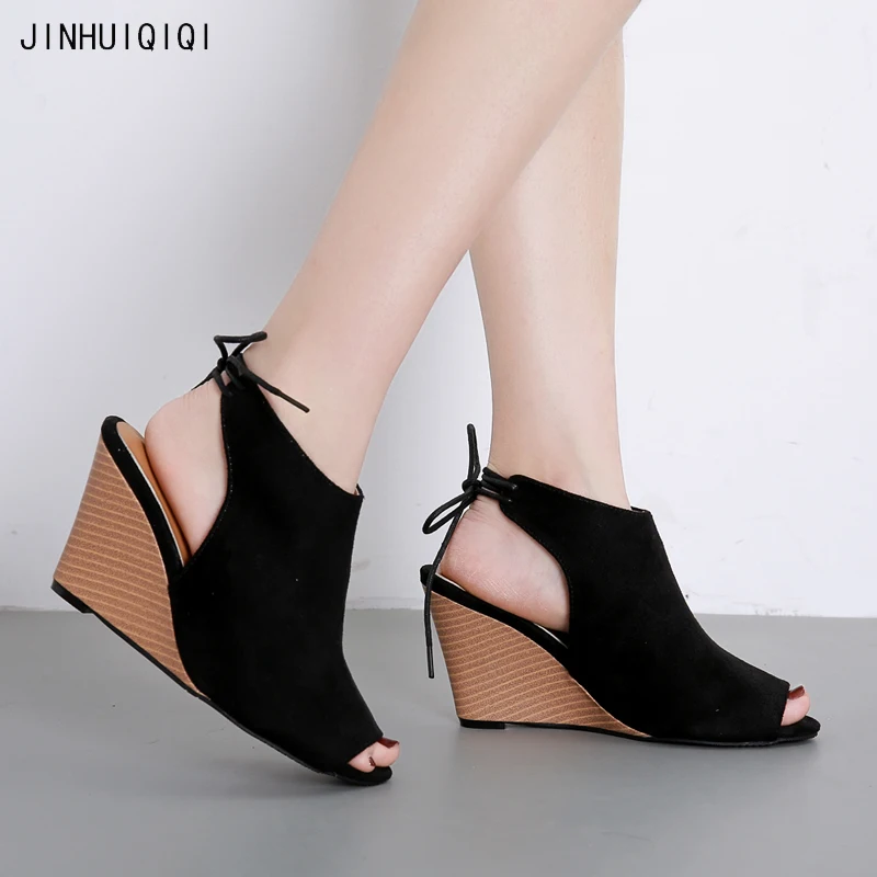 

9cm Heel Women Wedge Shoes Sexy Back Strappy High Heel Sandals 2019 Summer Open Toe Heels Black Gladiator Sandals Women