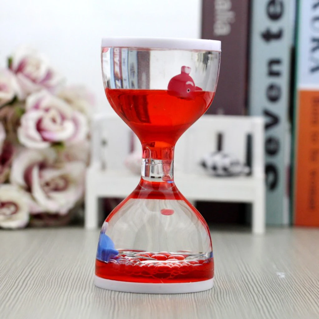 Dolphin Liquid Motion Bubbler Timer Floating Oil Hourglass - Sensory Fidgeting Toys for Kids Home Desk Decor Ornaments Red
