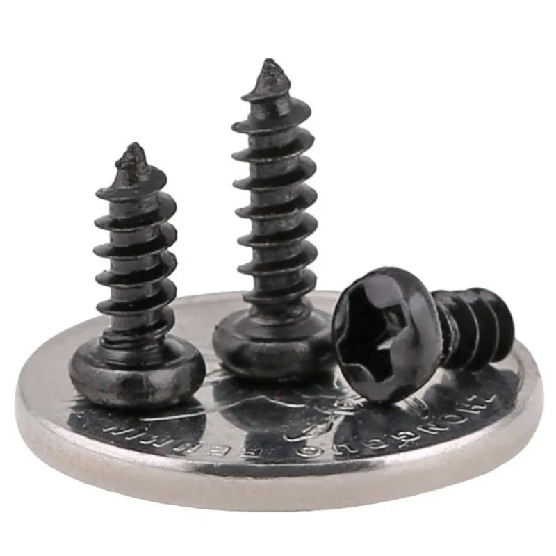 

200PCS-M2.3*4/5/6-14 Black Zinc Micro Cross Round Head Self-tapping Screws,Pan Head Screws,Plus Hard