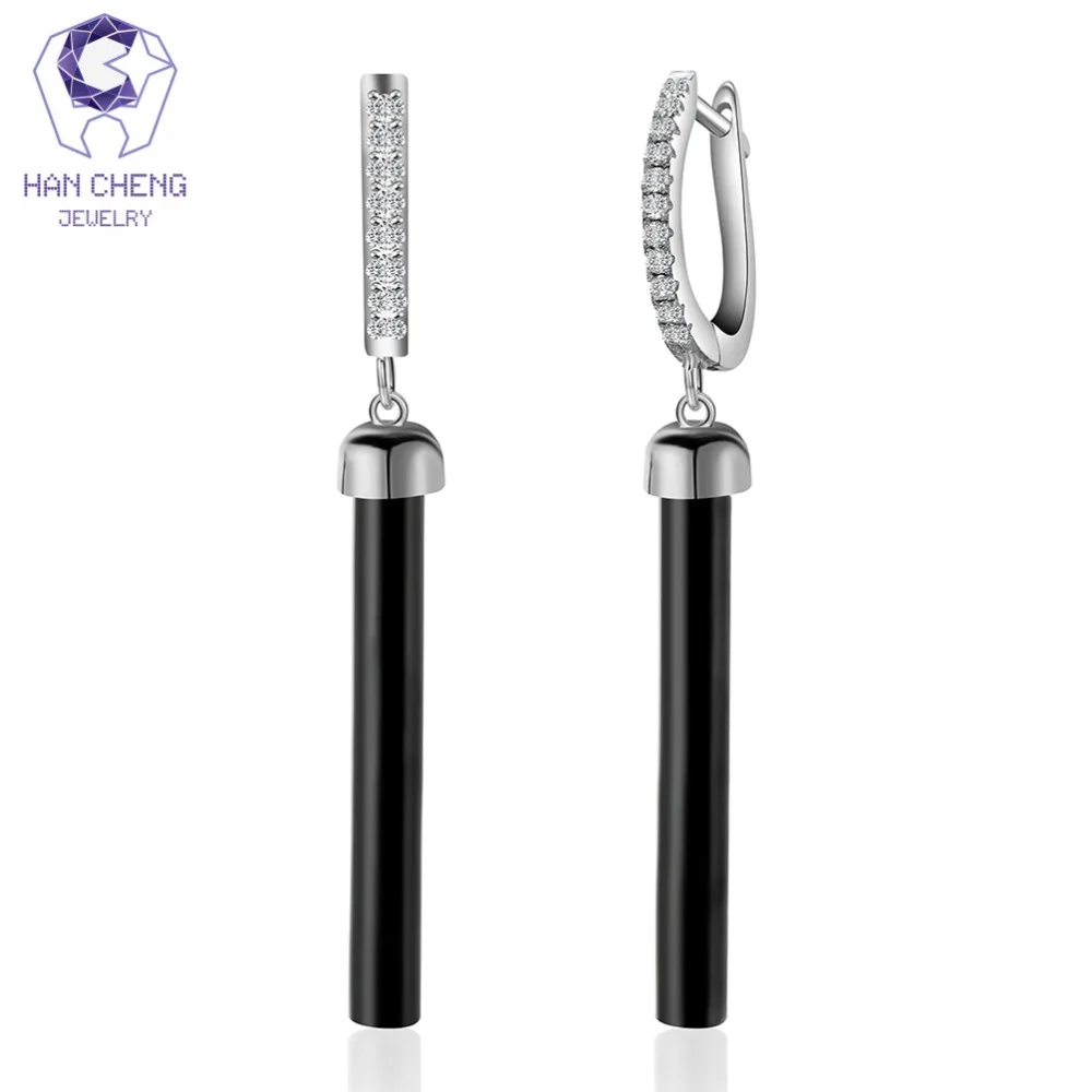 

HanCheng Cylinder Golden Silver Dangle Long Hanging AAA Cubic Zirconia Ceramic Drop Earrings For Women Jewelry brincos bijoux