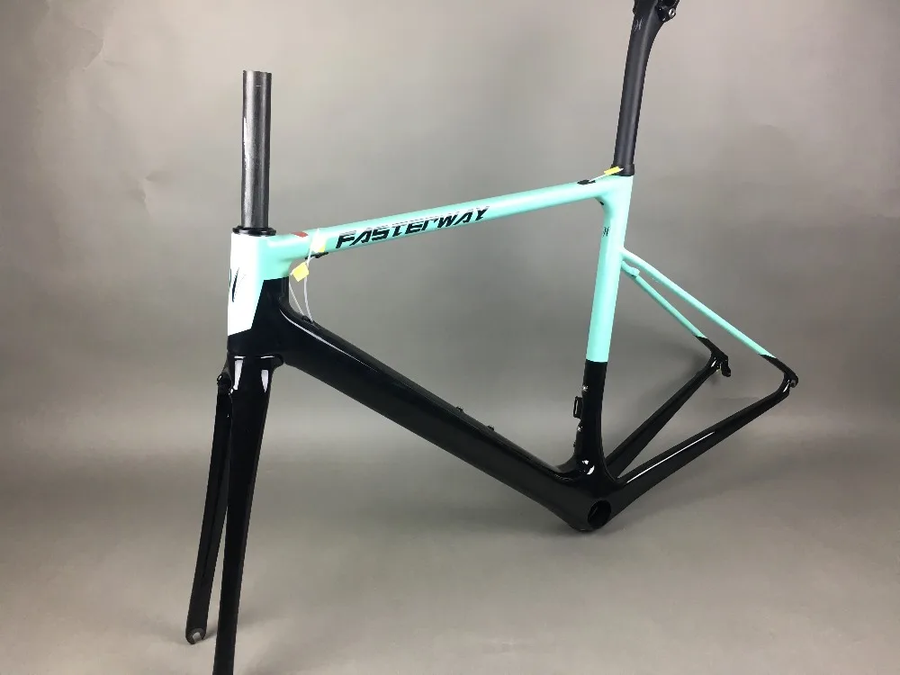 Discount light blue 2019 TAIWAN FASTERWAY classic carbon road frameset UD weaves carbon bike frame:Frameset+Seatpost+Fork+Clamp+Headset 28