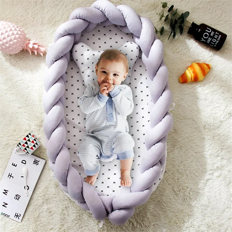  Portable Cotton Baby Bed Nest With Pillow Knot Long Handmade Knotted Braid Baby Bed Crib For Childr