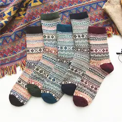 Jeseca/новые толстые полосатые носки с круглым вырезом в народном стиле; теплые зимние шерстяные носки; повседневные мужские носки Calcetines;