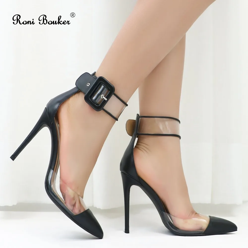 

Roni Bouker 2019 New Women Genuine Leather High Heels Fashion Woman Buckle Sandals Clear Summer Shoes Handmade Black 42