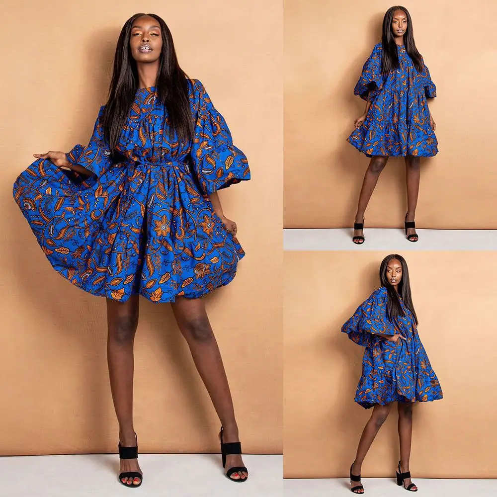 

New African Dresses for Women 2019 Robe Summer Party Flare Sleeve Mini Dress Vestidos Bazin Dashiki African Clothes Plus Size