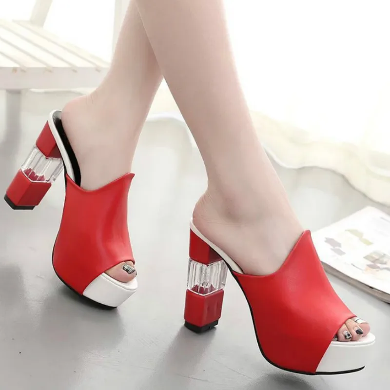 

2019 New Summer Sandals Slippers Thin High Heels Sandals Flip Flop Buckle Thick Women Shoes Sexy Slippers Pumps Big Size X1-44