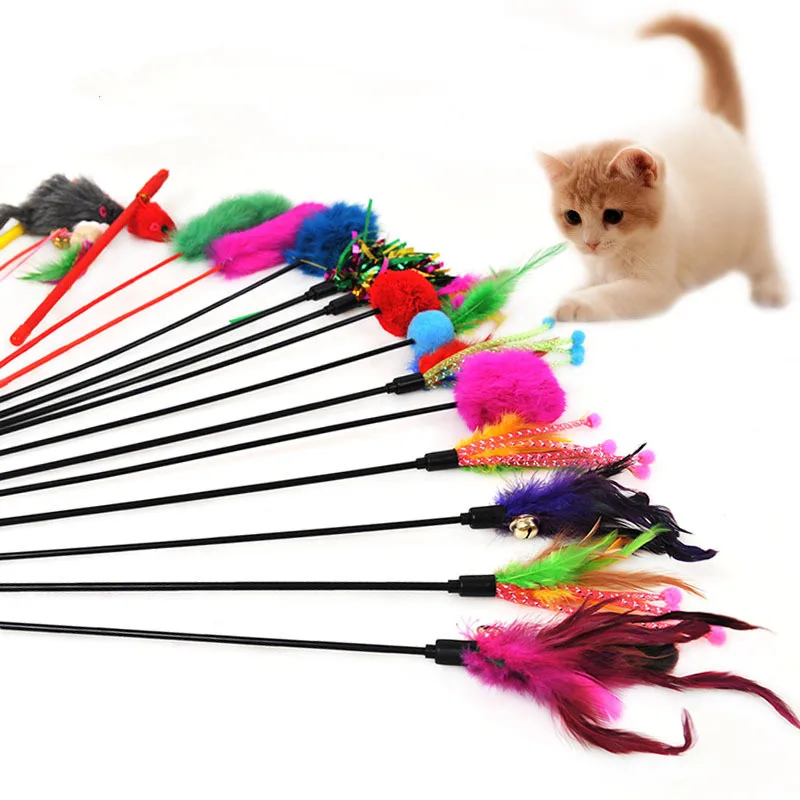 

1pc Cat Teaser Multi Color Bird Feather Plush Interactive Toy for Cat Persian Scottish Fold Play with Cat Wand Stick Toy