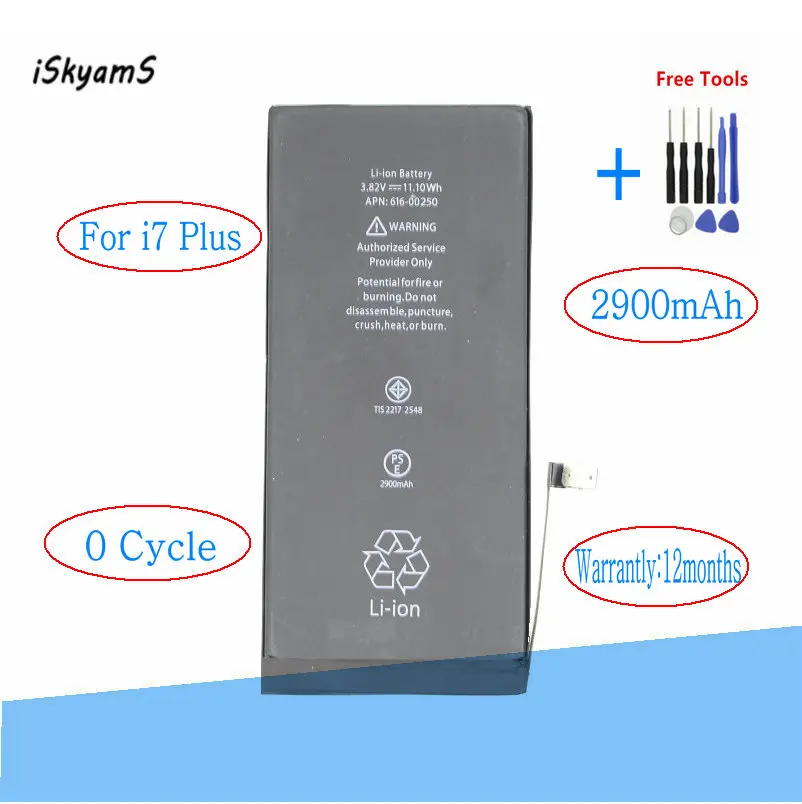 

iSkyamS 1x 2900mAh 0 zero cycle Replacement Li-Polymer Battery For iPhone 7Plus 7+ 7 Plus Accumulator Batteries + Repair Tools