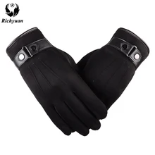 Lepsze ciepłe zimowe męskie rękawiczki imitacja skóry zamszowej czarne rękawiczki skórzane męskie skórzane rękawiczki zimowe rękawiczki męskie tanie tanio Dla dorosłych Moda Stałe NYLON Nadgarstek Richyuan YF006