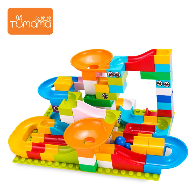 Tumama 51-208Pcs Marble Race Run Maze Balls Track Building Blocks Funnel Slide Big Size Building Brick Compatible