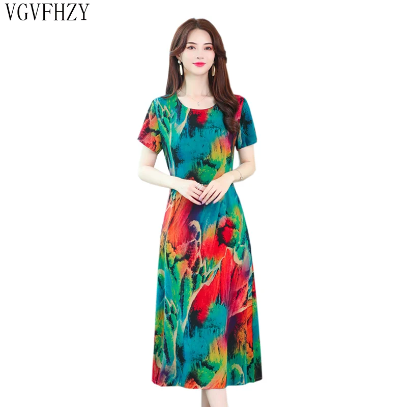 

Elegent party dress Women A-line Vintage robe femme 2019 Summer Style Printing Dress Cotton Loose Plus size Casual Dress Vestido