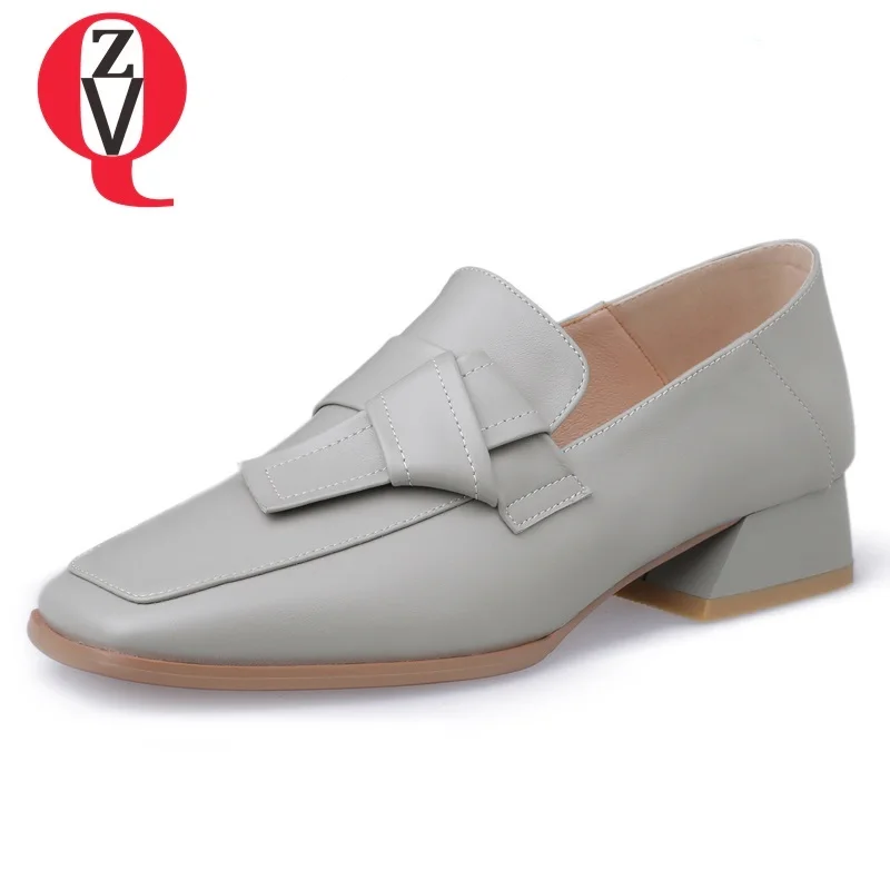 

ZVQ women shoes 2019 spring new concise high quality genuine leather women Pumps square toe slip-on outside comfortable shoes