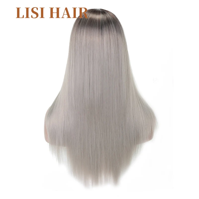 LISI волосы длинные прямые черный коричневый серый цвета парики для женщин Средний размер синтетические волосы высокая температура волокно