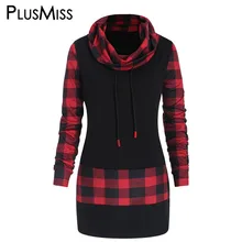 PlusMiss размера плюс 5XL плед кучи воротник толстовки с капюшоном и свитшоты более Размеры d красной клетчатой Свободный пуловер с капюшоном Для женщин XXXXL XXXL XXL